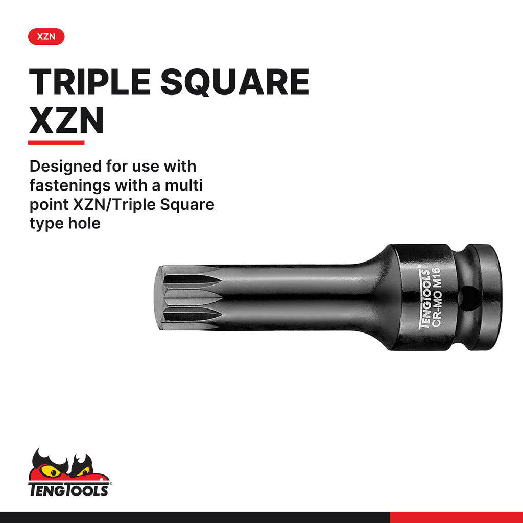 Teng Tools 923816 1/2 XZN/Triple Square Impact Socket 78mm Size 16, designed for use with fastenings with a multi point xzn/t