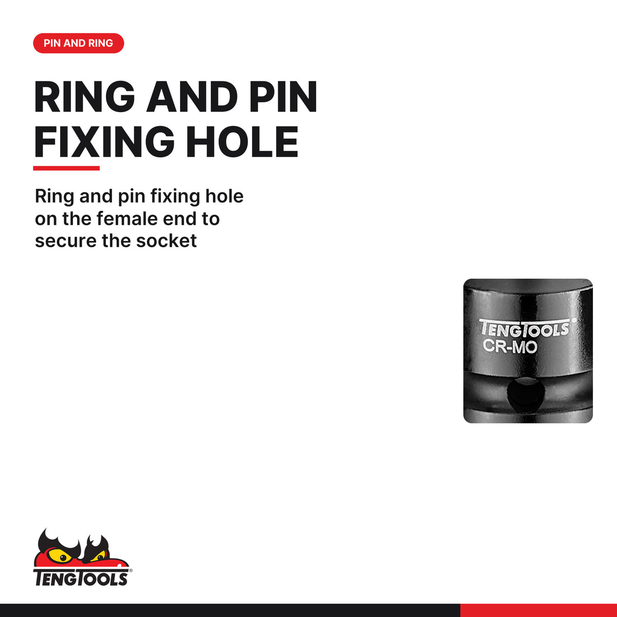 Teng Tools 923817 1/2 XZN/Triple Square Impact Socket 78mm Size 17, ring and pin fixing hole on the female end to secure the 