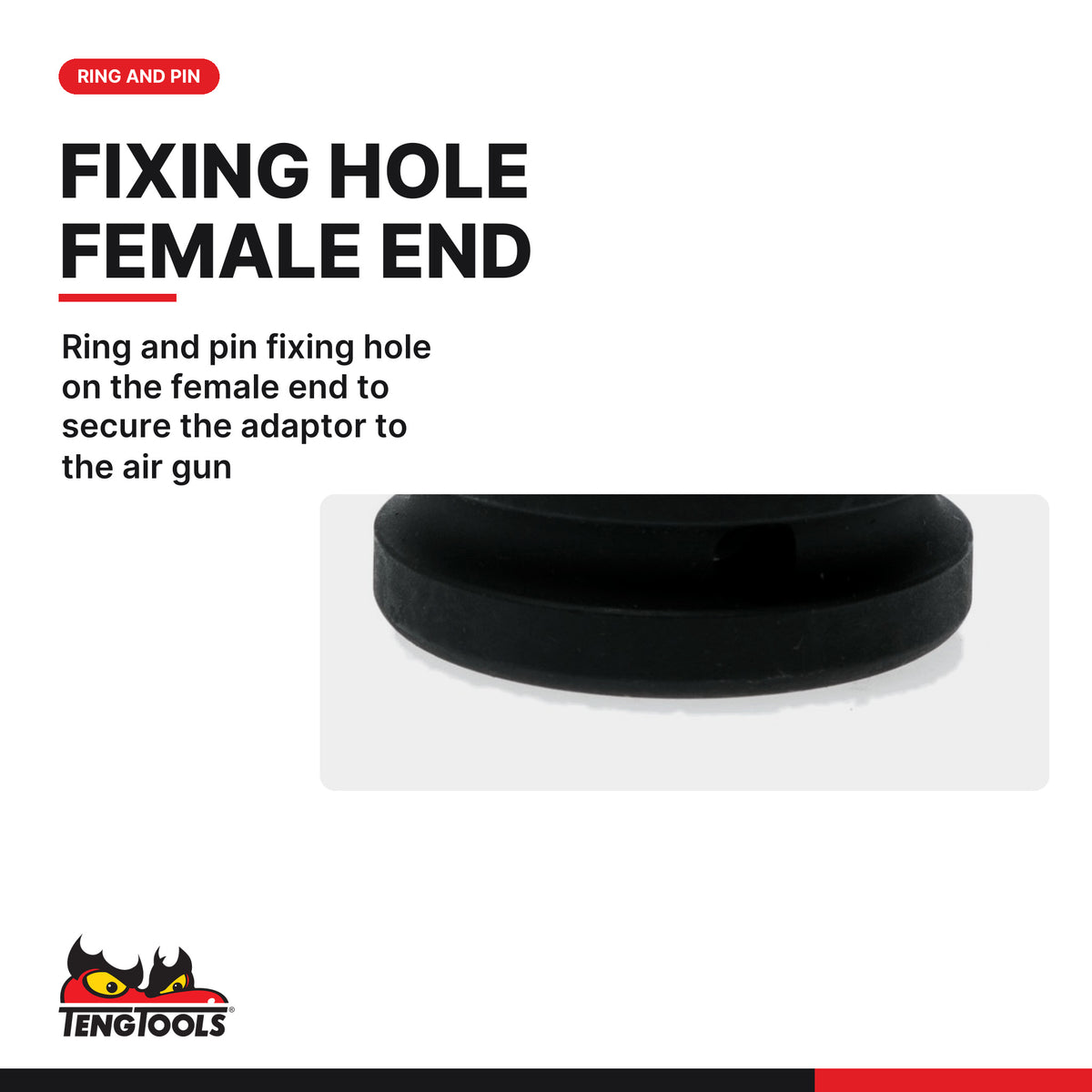 Teng Tools 940037-C Impact Socket Adapter 3/4 Inch Drive Female to 1/2, ring and pin fixing hole on the female end to secure