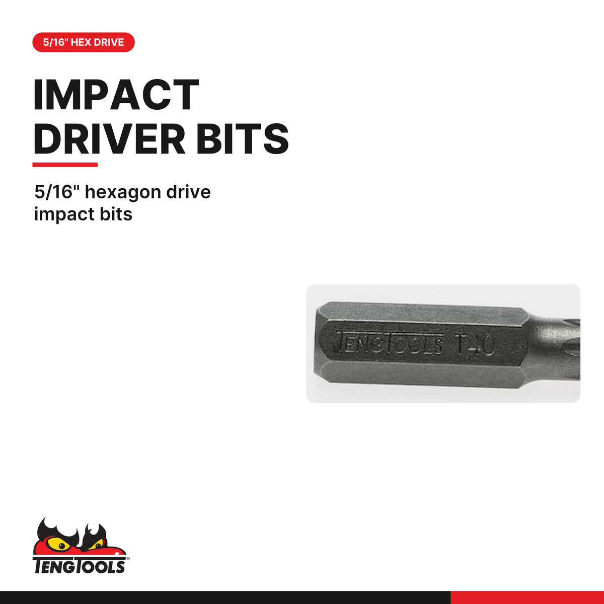 Teng Tools 970040 5/16 Inch TX Impact Driver Bit, 5/16" hexagon drive impact bits