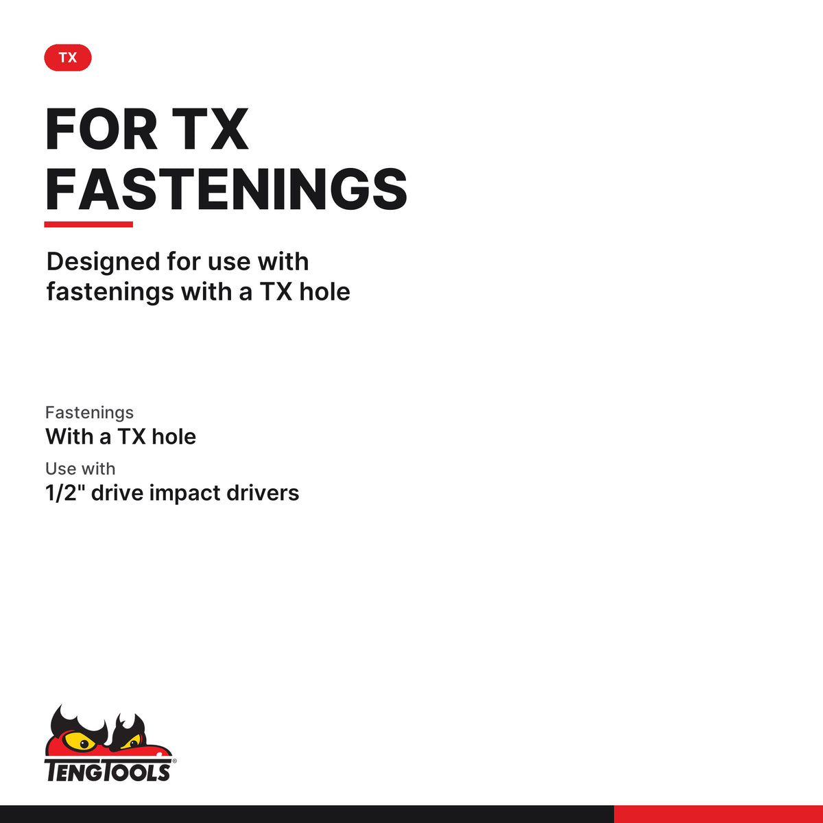 Teng Tools 970040 5/16 Inch TX Impact Driver Bit, designed for use with fastenings with a TX hole
