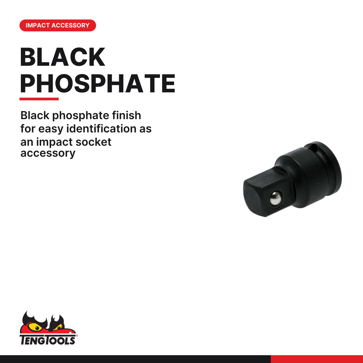 Teng Tools 980036A-C Impact Socket Adapter 3/8 Inch Drive Female (DIN), black phosphate finish for easy identification as an