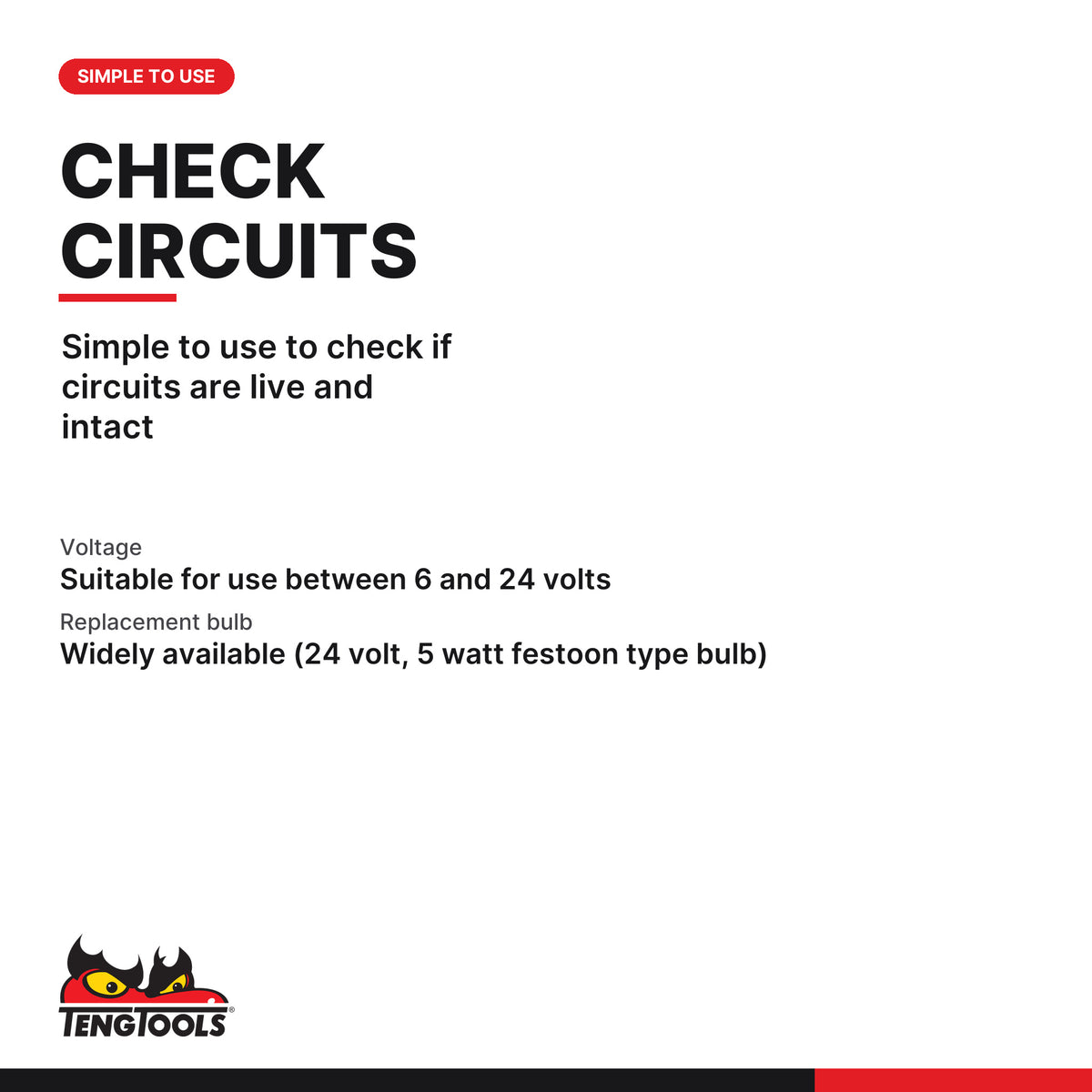 Teng Tools 9850 Circuit Tester Pen with Sharp Probe and Ground Lead, simple to use to check if circuits are live and intact
