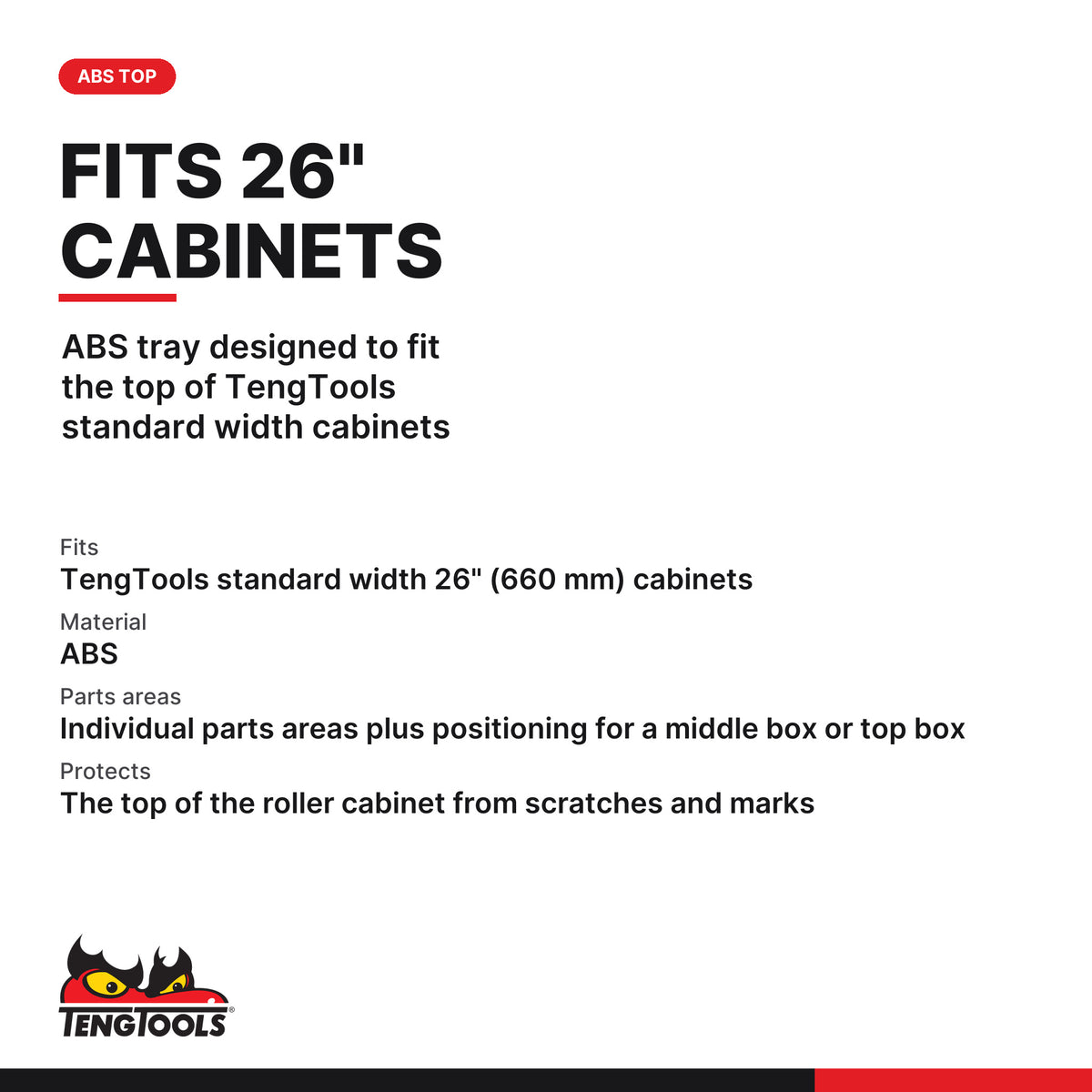 Teng Tools ABS-TOP ABS Cabinet Top Tray, ABS tray designed to fit the top of TengTools standard width cabinets