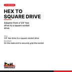 Teng Tools ACCSDA1412 1/4 Inch Hex Drive Impact Socket Adapter, 50 mm, adaptor from a 1/4" hex drive to a square socket drive