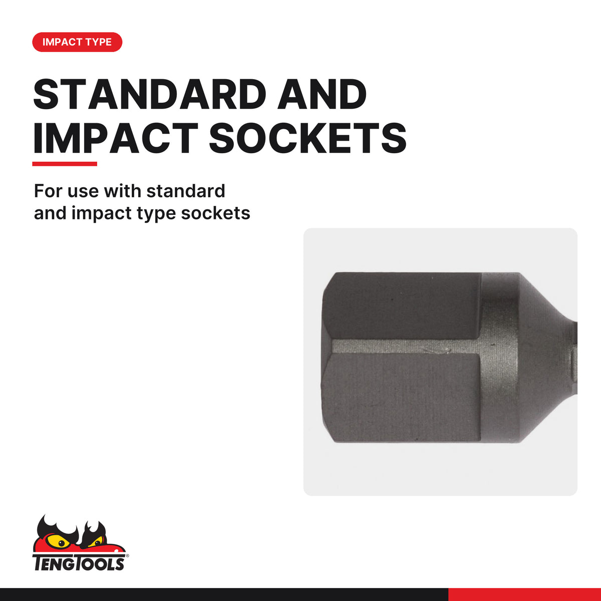 Teng Tools ACCSDA1412 1/4 Inch Hex Drive Impact Socket Adapter, 50 mm, for use with standard and impact type sockets