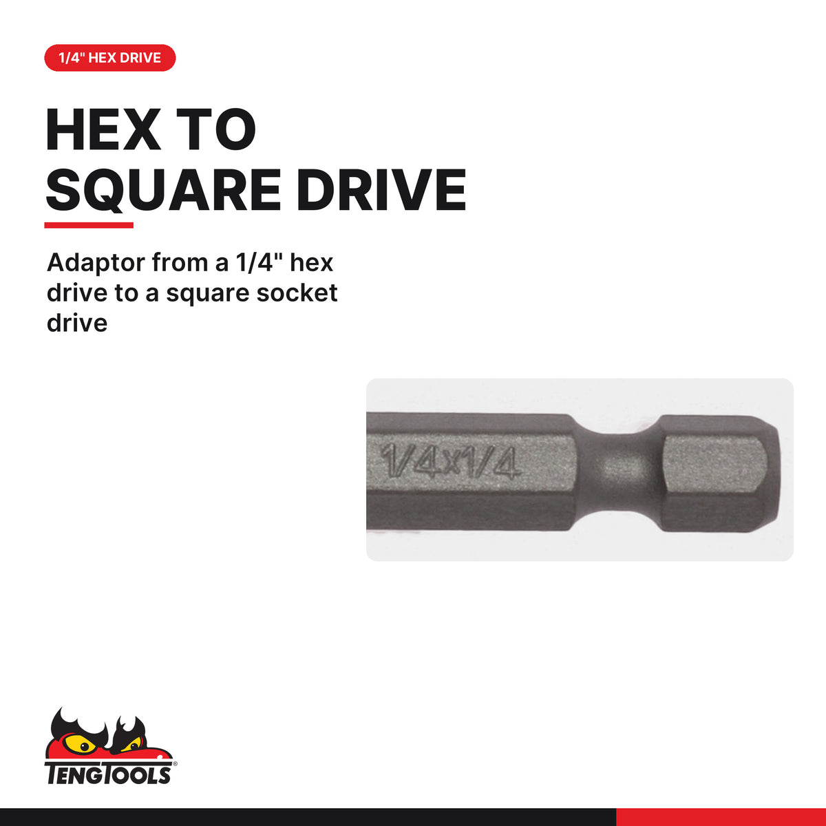 Teng Tools ACCSDA1414 1/4 Inch Hex Drive Impact Socket Adapter, 50 mm, adaptor from a 1/4" hex drive to a square socket drive