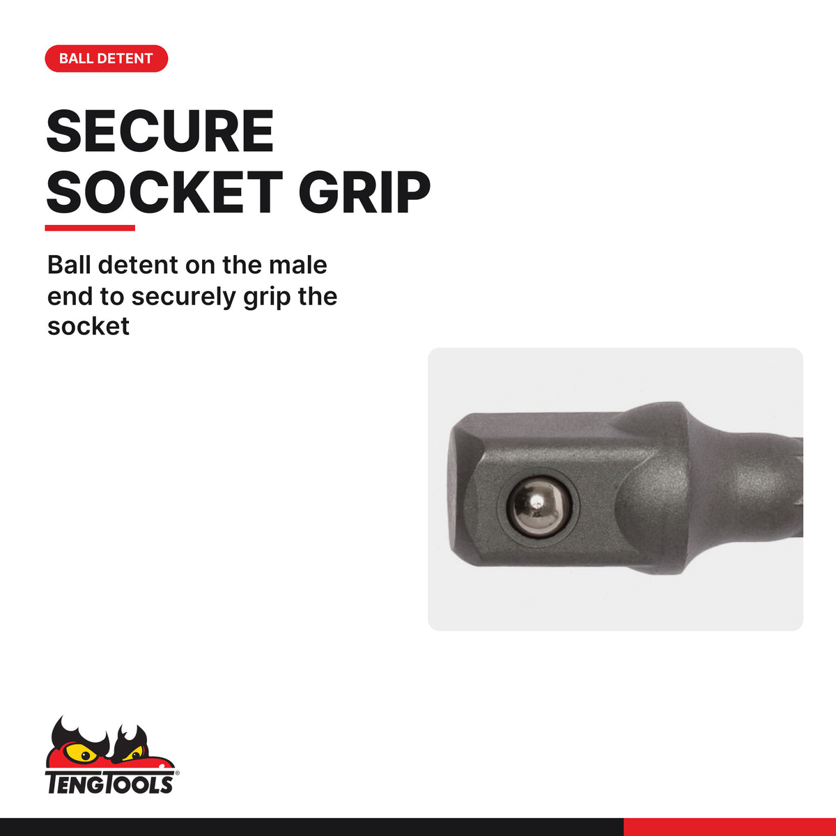 Teng Tools ACCSDA1438 1/4 Inch Hex Drive Impact Socket Adapter, 50 mm, ball detent on the male end to securely grip the