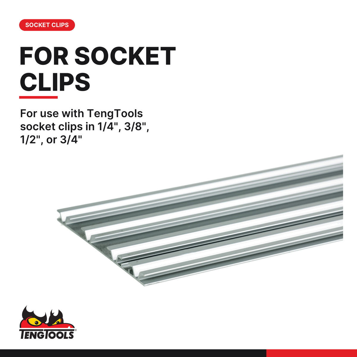 Teng Tools ALU1000-4 1 Metre Four Track Aluminium Socket Rail, for use with TengTools socket clips in 1/4", 3/8", 1/2", or