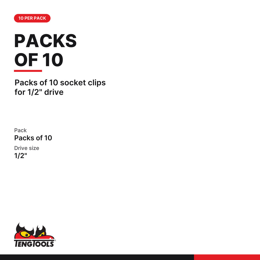 Teng Tools ALU12 10 x 1/2 Inch Drive Separate Socket Clips, packs of 10 socket clips for 1/2" drive