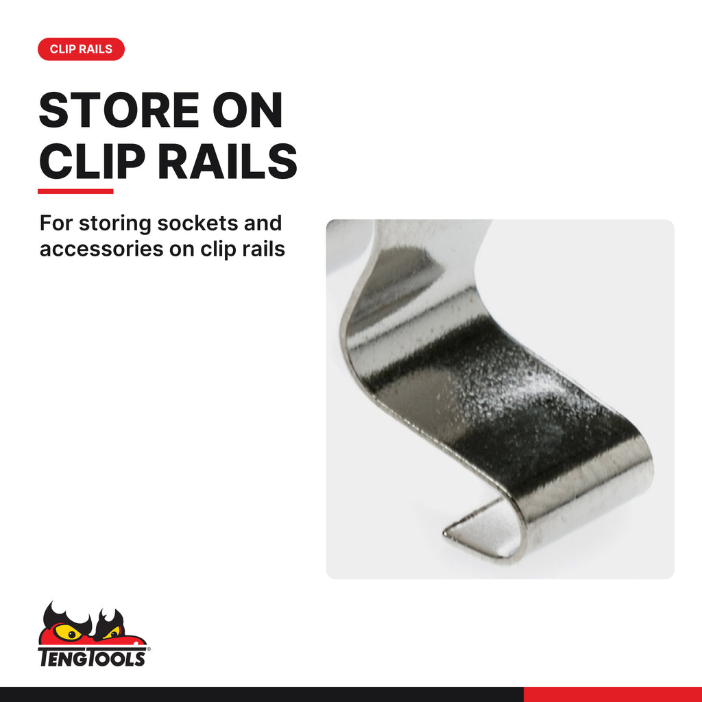 Teng Tools ALU14 10 Pack 1/4 Inch Drive Socket Clips, Separate Socket, for storing sockets and accessories on clip rails
