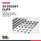 Teng Tools ALU450 Socket Clip Rail Set, Socket Rail with Socket Clips, supplied with 10 each socket clips in 1/4", 3/8" and