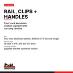 Teng Tools ALU450 Socket Clip Rail Set, Socket Rail with Socket Clips, four track aluminium section together with carrying