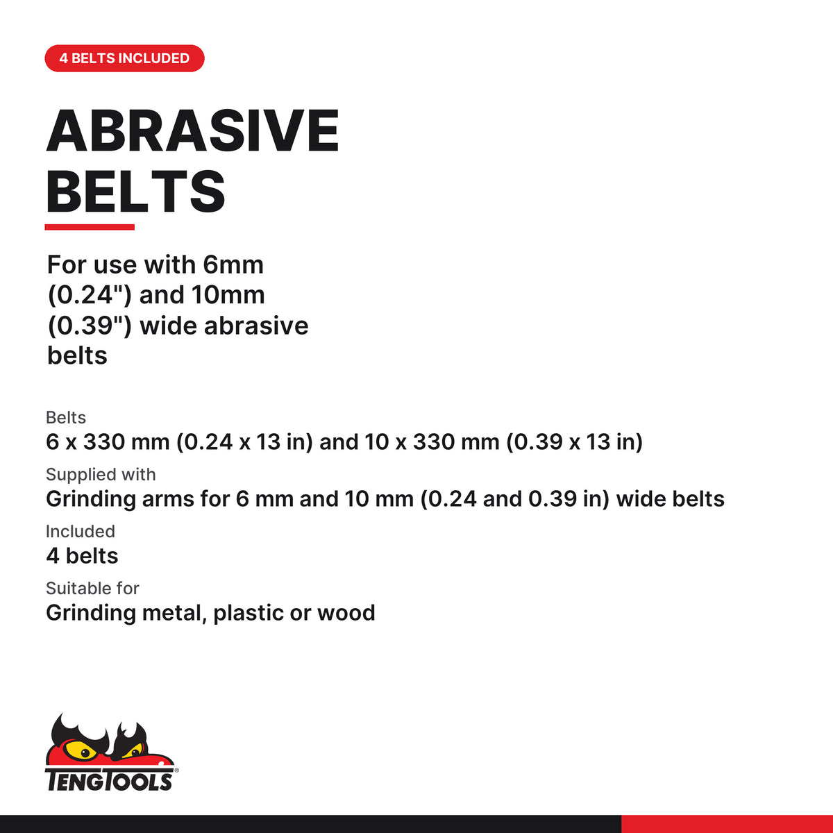 Teng Tools ARBS10 Pneumatic Belt Sander, for use with 6mm (0.24") and 10mm (0.39") wide abrasive belts