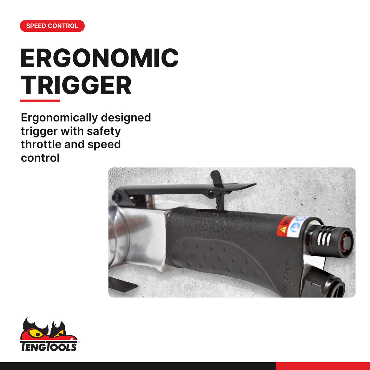 Teng Tools ARBS10 Pneumatic Belt Sander, ergonomically designed trigger with safety throttle and speed control
