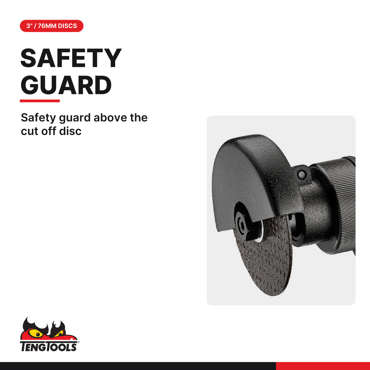 Teng Tools ARC80 Air Cut Off Tool, safety guard above the cut off disc
