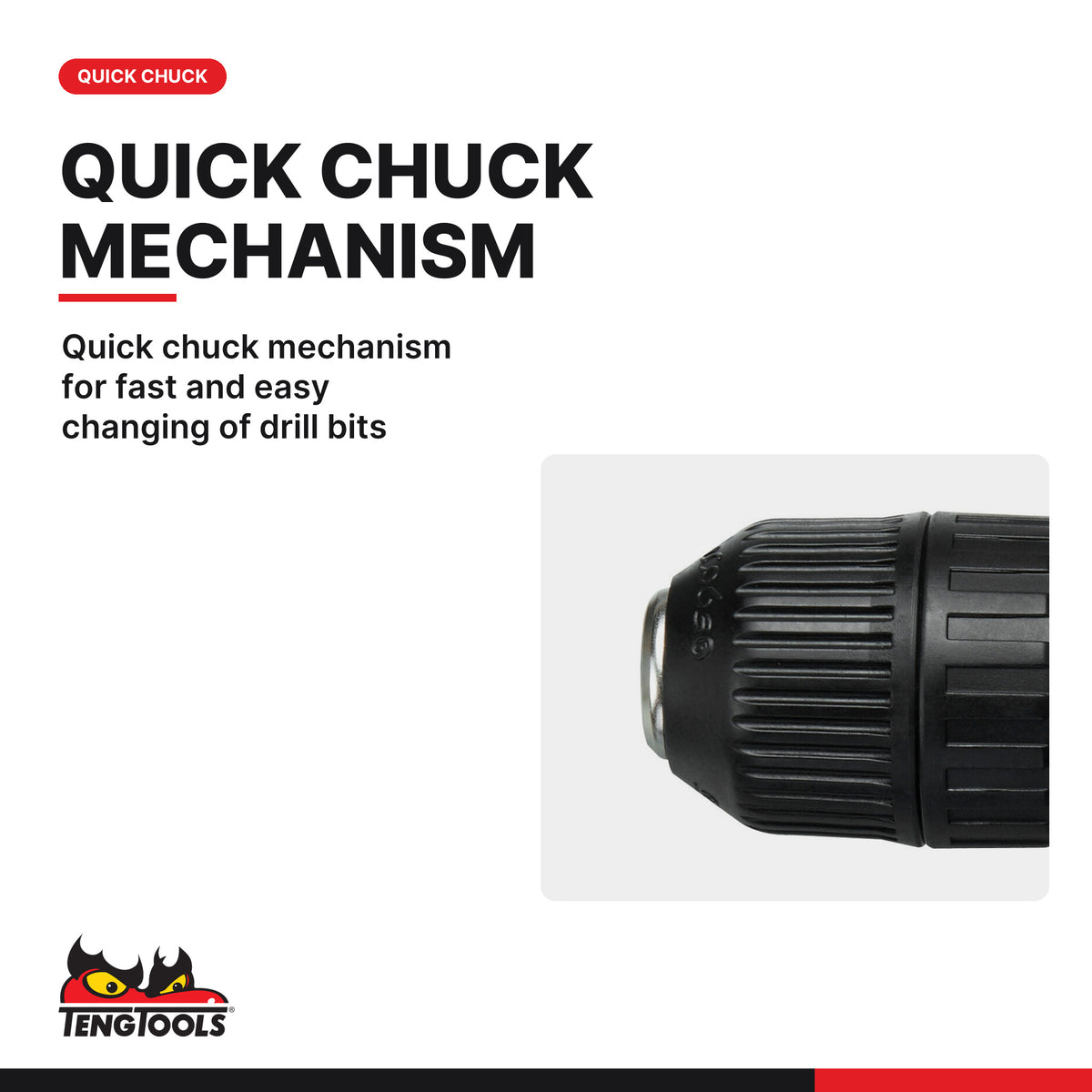 Teng Tools ARD10 10-13 mm Pistol-Grip Pneumatic Air Drill, quick chuck mechanism for fast and easy changing of drill bits