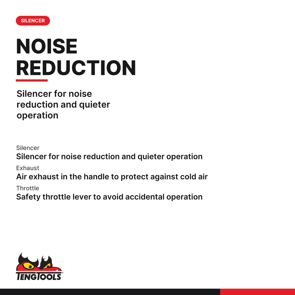 Teng Tools ARG01 25,000 RPM Mini Straight Pneumatic Composite Air Die, silencer for noise reduction and quieter operation