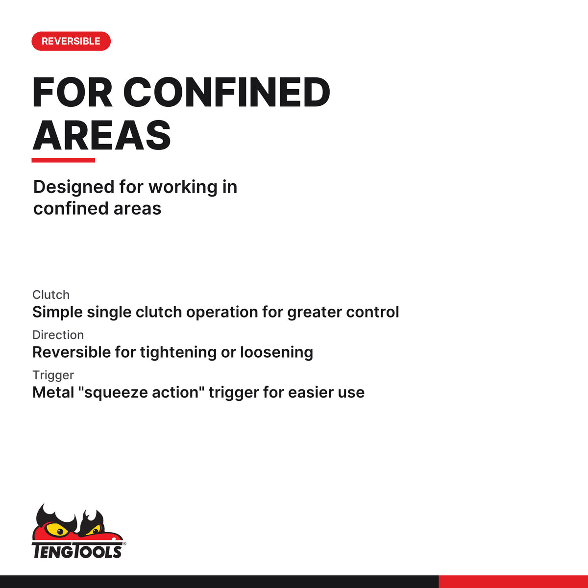 Teng Tools ARRM38 3/8 Inch Drive Pneumatic Ratchet, designed for working in confined areas