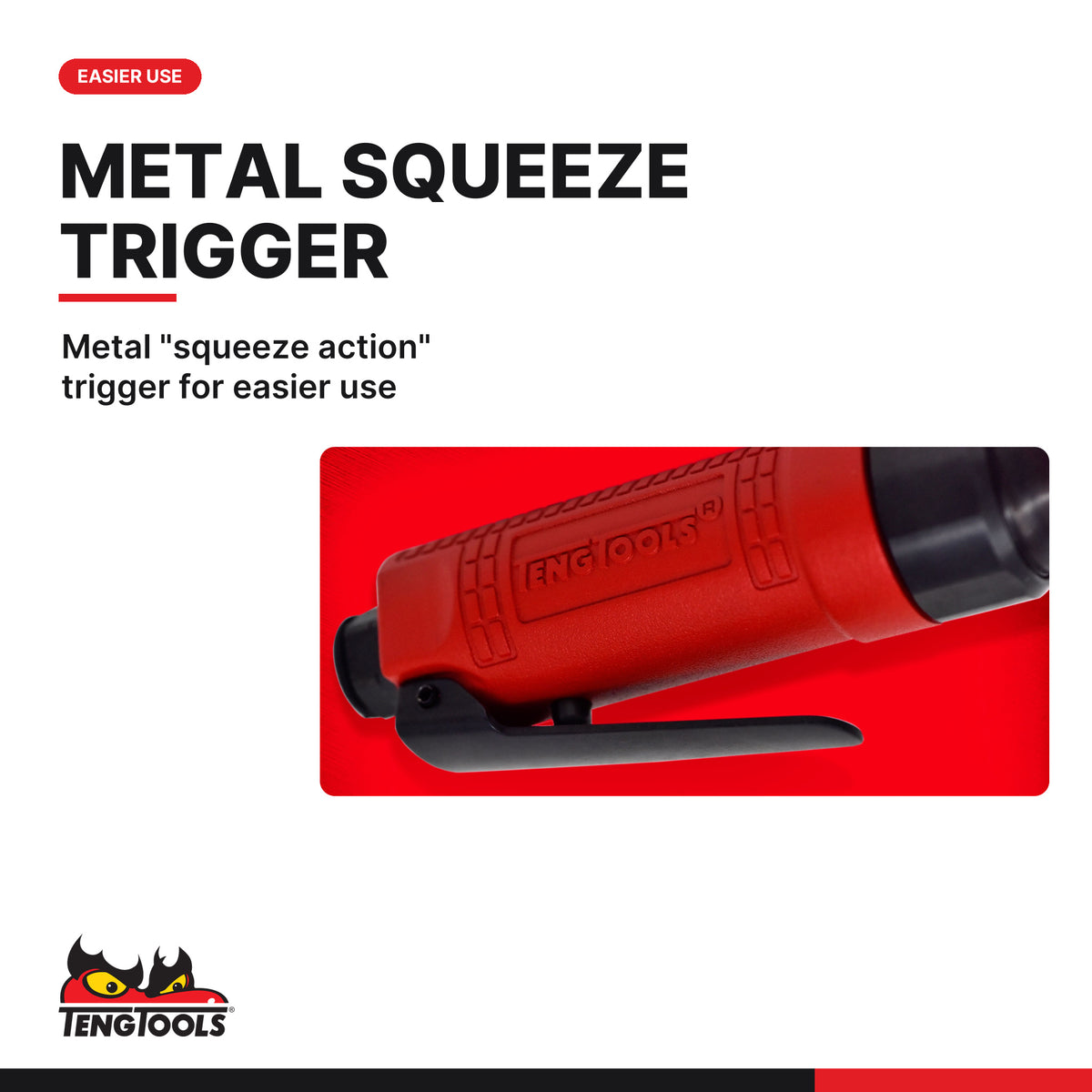 Teng Tools ARRM38 3/8 Inch Drive Pneumatic Ratchet, metal "squeeze action" trigger for easier use