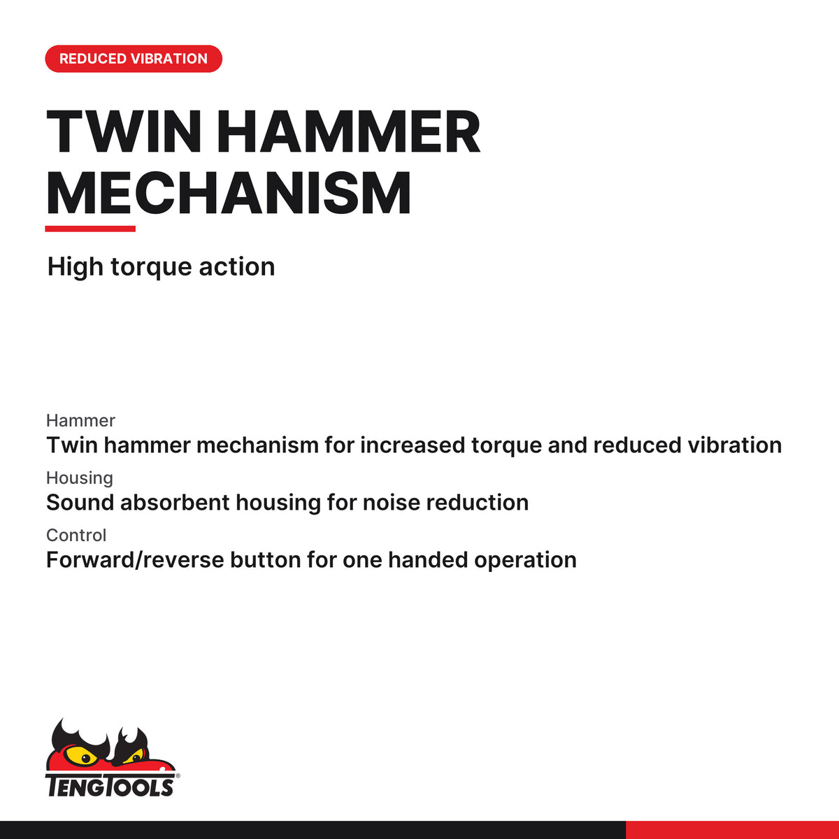 Teng Tools ARWC12 3/8 & 1/2 Inch Drive Composite Air Impact Wrench, high torque action