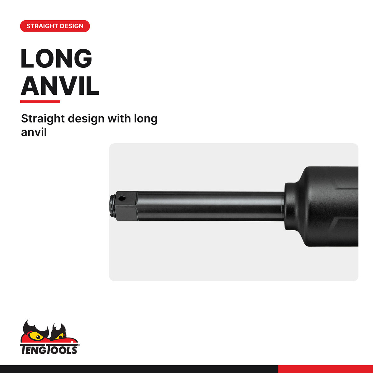 Teng Tools ARWM11S 1 Inch Drive Pneumatic Impact Gun, straight design with long anvil