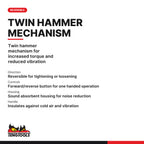 Teng Tools ARWM11S 1 Inch Drive Pneumatic Impact Gun, twin hammer mechanism for increased torque and reduced vibration