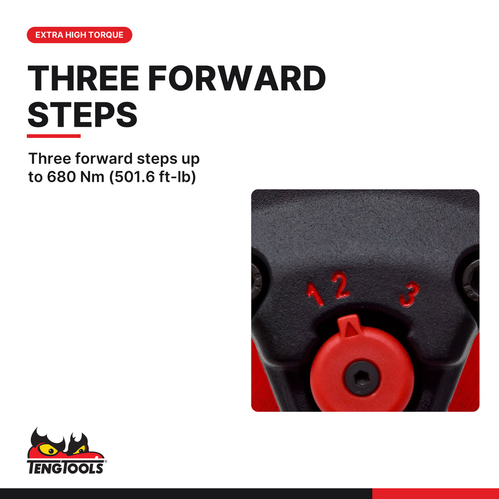 Teng Tools ARWM12M 1/2 Inch Square Drive Reversible High Torque Mini, three forward steps up to 680 Nm (501.6 ft-lb)