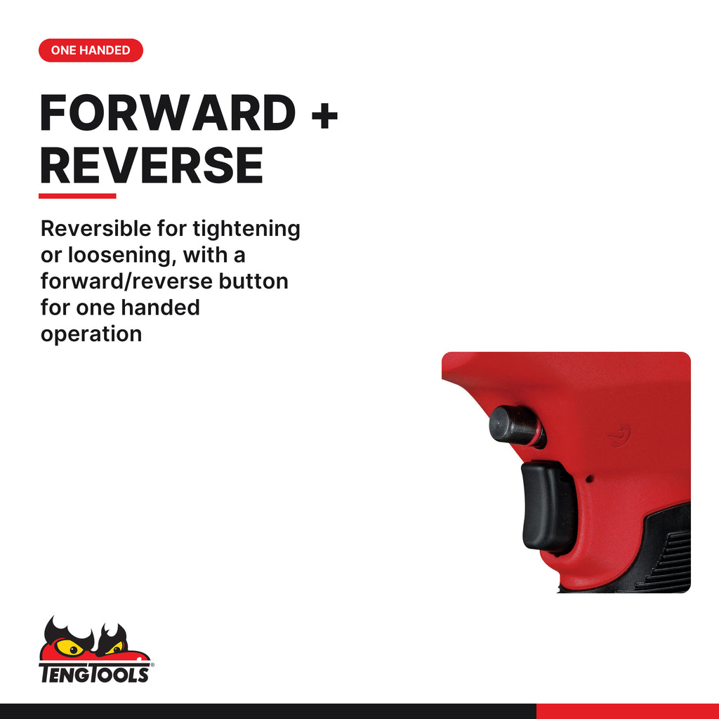 Teng Tools ARWM38 3/8 Inch Drive Air Impact Wrench, reversible for tightening or loosening, with a forward/reverse button