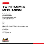 Teng Tools ARWM38 3/8 Inch Drive Air Impact Wrench, twin hammer mechanism for increased torque and reduced vibration