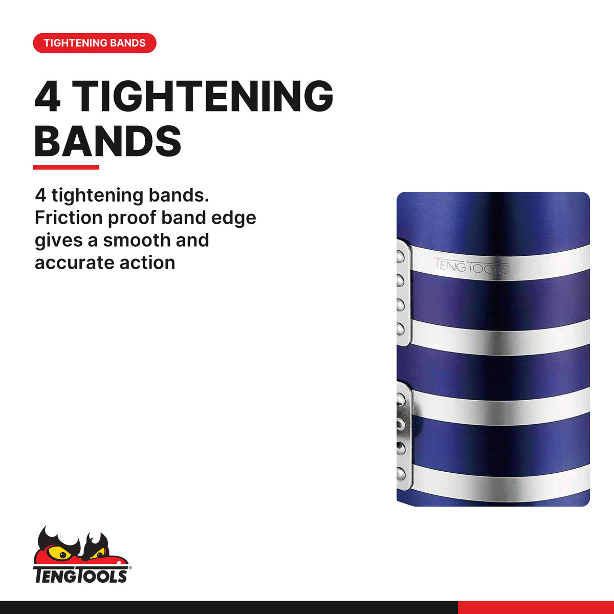 Teng Tools AT020 Piston Ring Compressor 90-175 mm, 4 tightening bands. Friction proof band edge gives a smooth and accurate