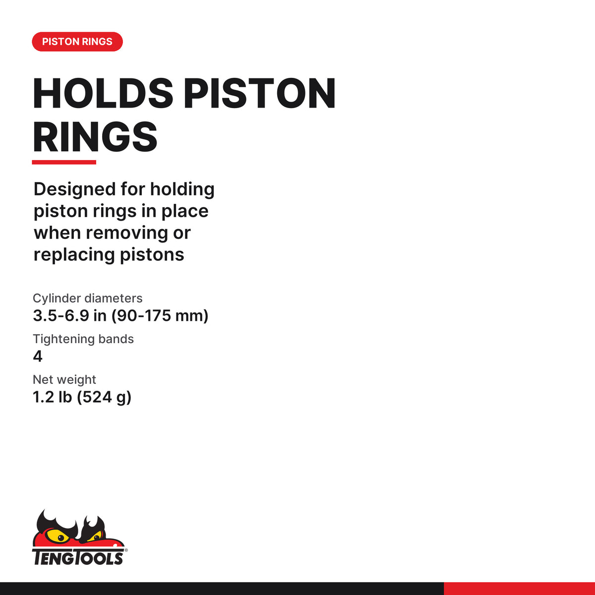 Teng Tools AT020 Piston Ring Compressor 90-175 mm, designed for holding piston rings in place when removing or replacing