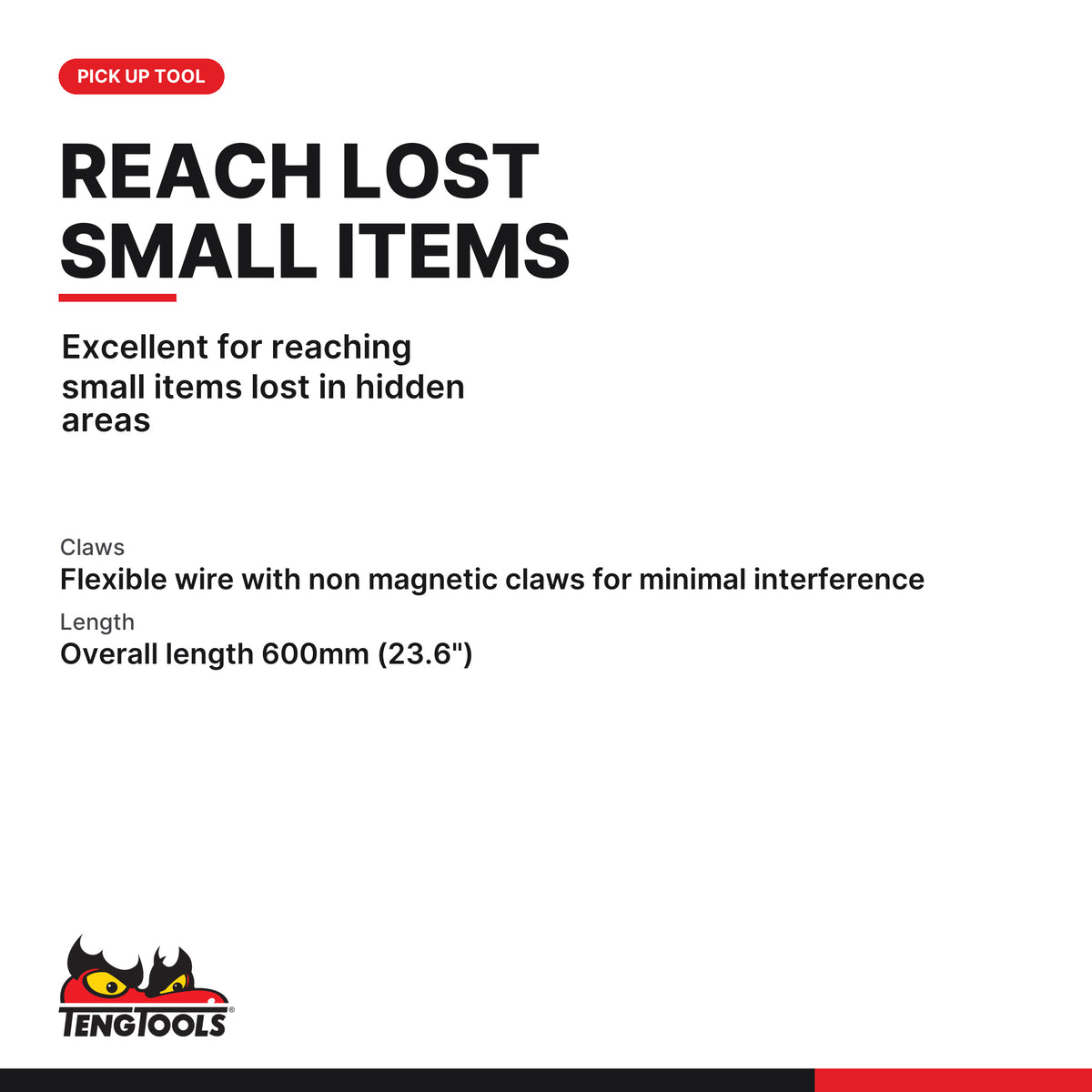 Teng Tools AT135 600 mm Flexible Claw Grabber Pickup Tool, excellent for reaching small items lost in hidden areas
