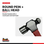 Teng Tools ball pein hammer, 12 to 32 oz, round pein and ball head