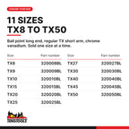 Teng Tools ball point TX key, TX8 to TX50, eleven sizes TX8 to TX50, part numbers 320008BL to 320050BL