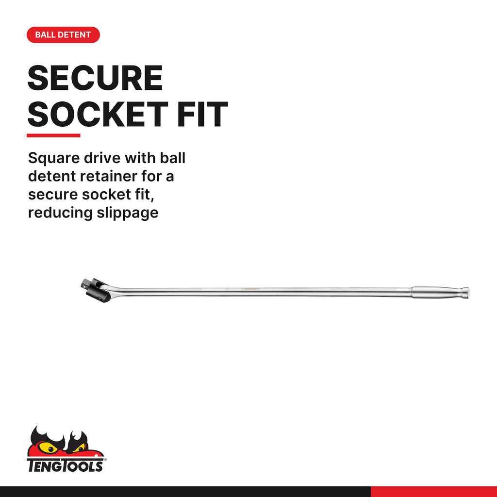 Teng Tools 990 mm breaker bar DIN 3122, 3/4 or 1 inch drive, square drive with ball detent retainer for a secure socket fit