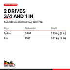 Teng Tools 990 mm breaker bar DIN 3122, 3/4 or 1 inch drive, two drives 3/4 and 1 inch, part numbers 3401 and 1101