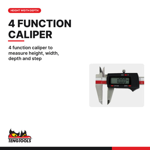 Teng Tools CALD150 0-150 mm Digital Calipers, 4 function caliper to measure height, width, depth and step