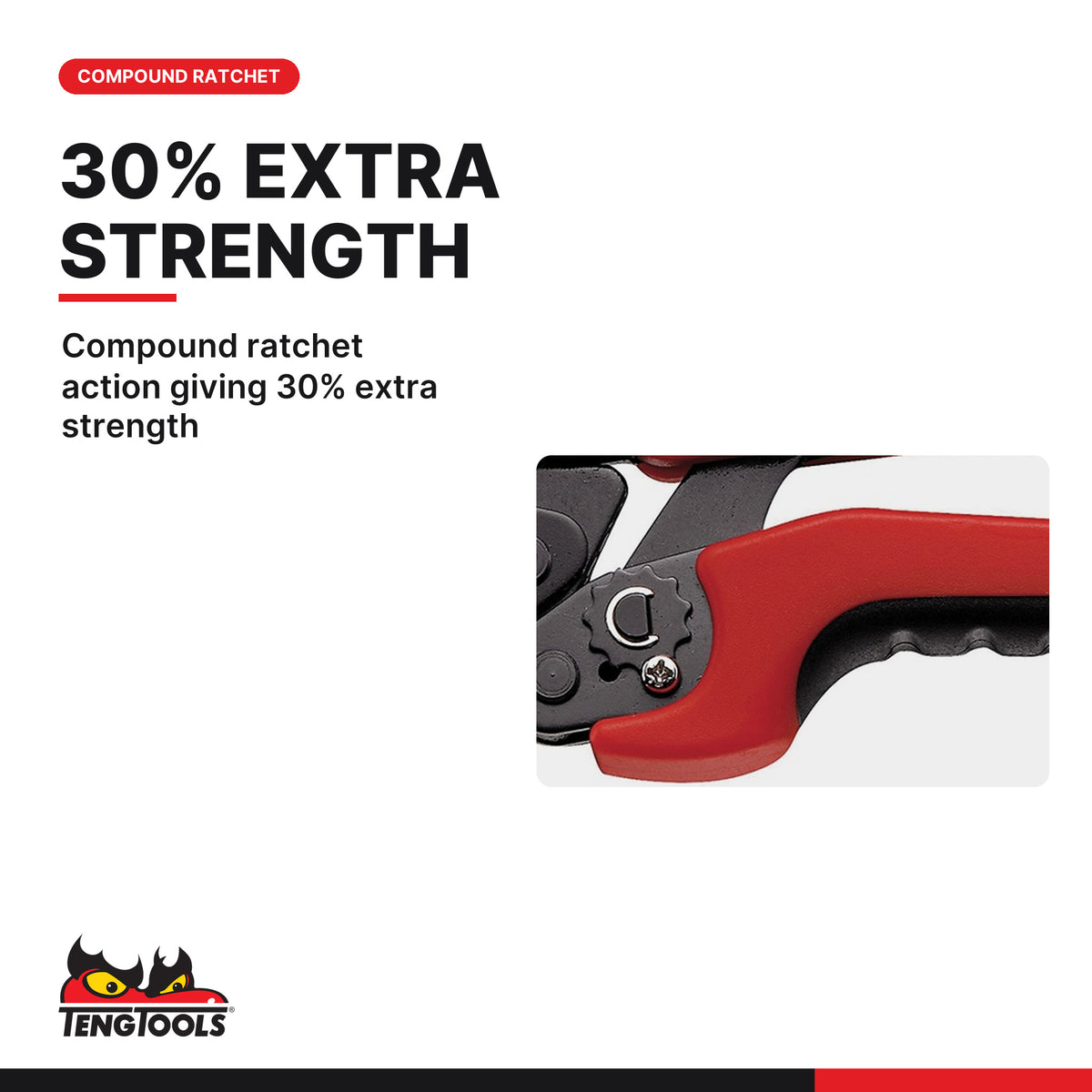 Teng Tools CP58 Heavy Duty Ratcheting Crimping Pliers, compound ratchet action giving 30% extra strength