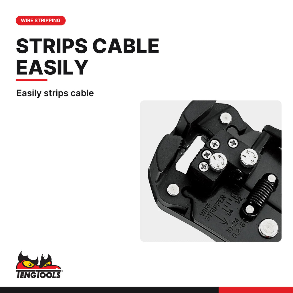 Teng Tools CP60 Automatic Ratcheting Wire Stripping Plier for 24-8 AWG, easily strips cable