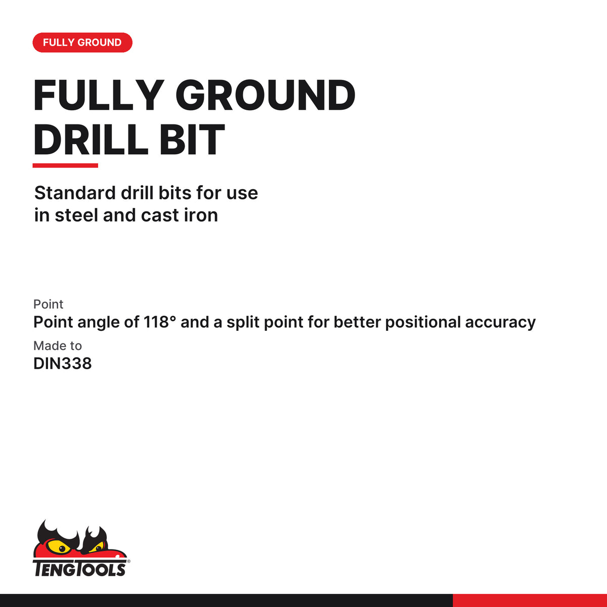 Teng Tools DBX090 9 mm Fully Ground Metric Drill Bit 5 Pack, standard drill bits for use in steel and cast iron