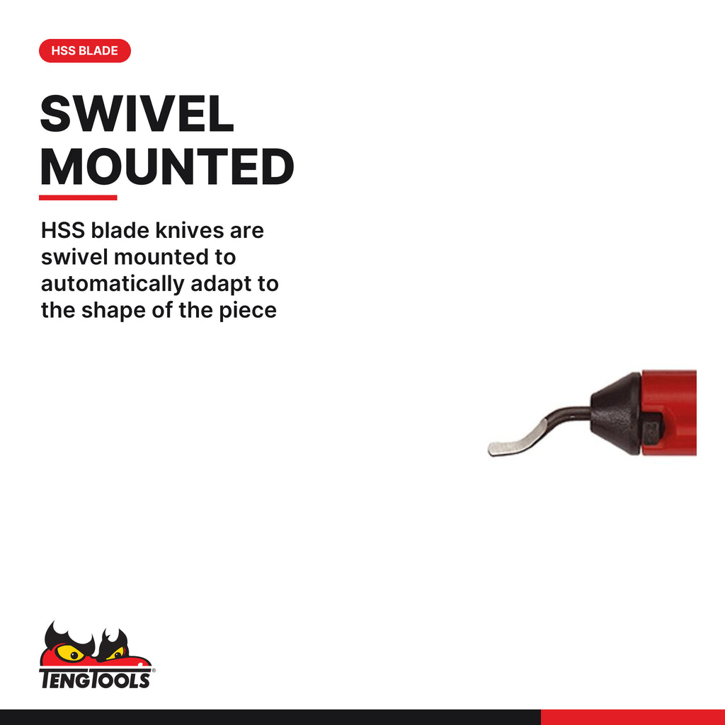 Teng Tools DET01 Deburring Tool With Swivel-Mounted HSS Blade Knives, HSS blade knives are swivel mounted to automatically