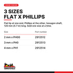 Teng Tools double ended mini screwdriver blade, flat x Phillips, three sizes 2 mm x PH00, 3 mm x PH0 and 4 mm x PH1, part