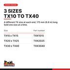 Teng Tools double ended TX screwdriver blade, TX10 to TX40, three sizes TX10 x TX15, TX20 x TX25 and TX30 x TX40, part
