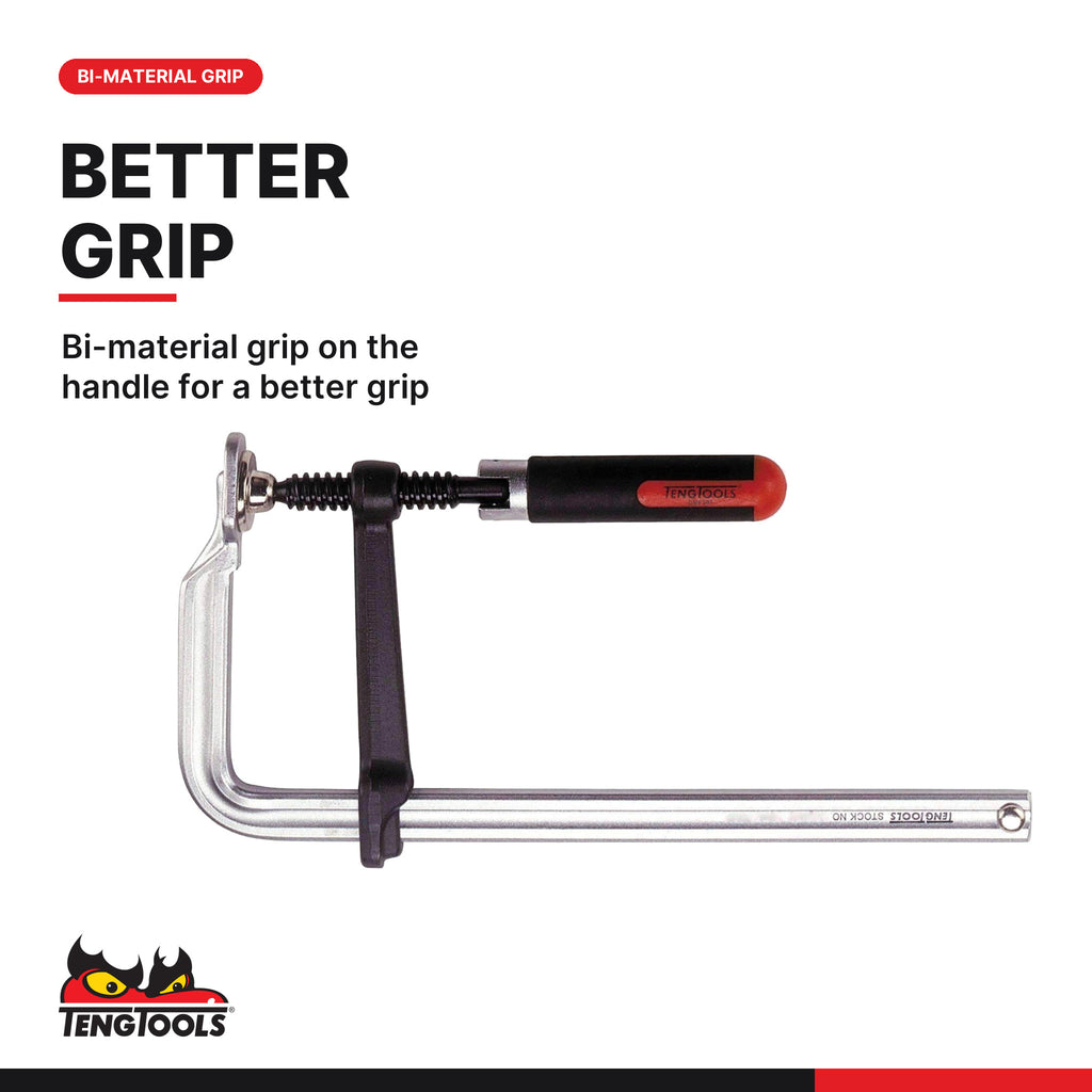 Teng Tools F-type clamp with swivel handle, 160 to 300 mm, bi-material grip on the handle