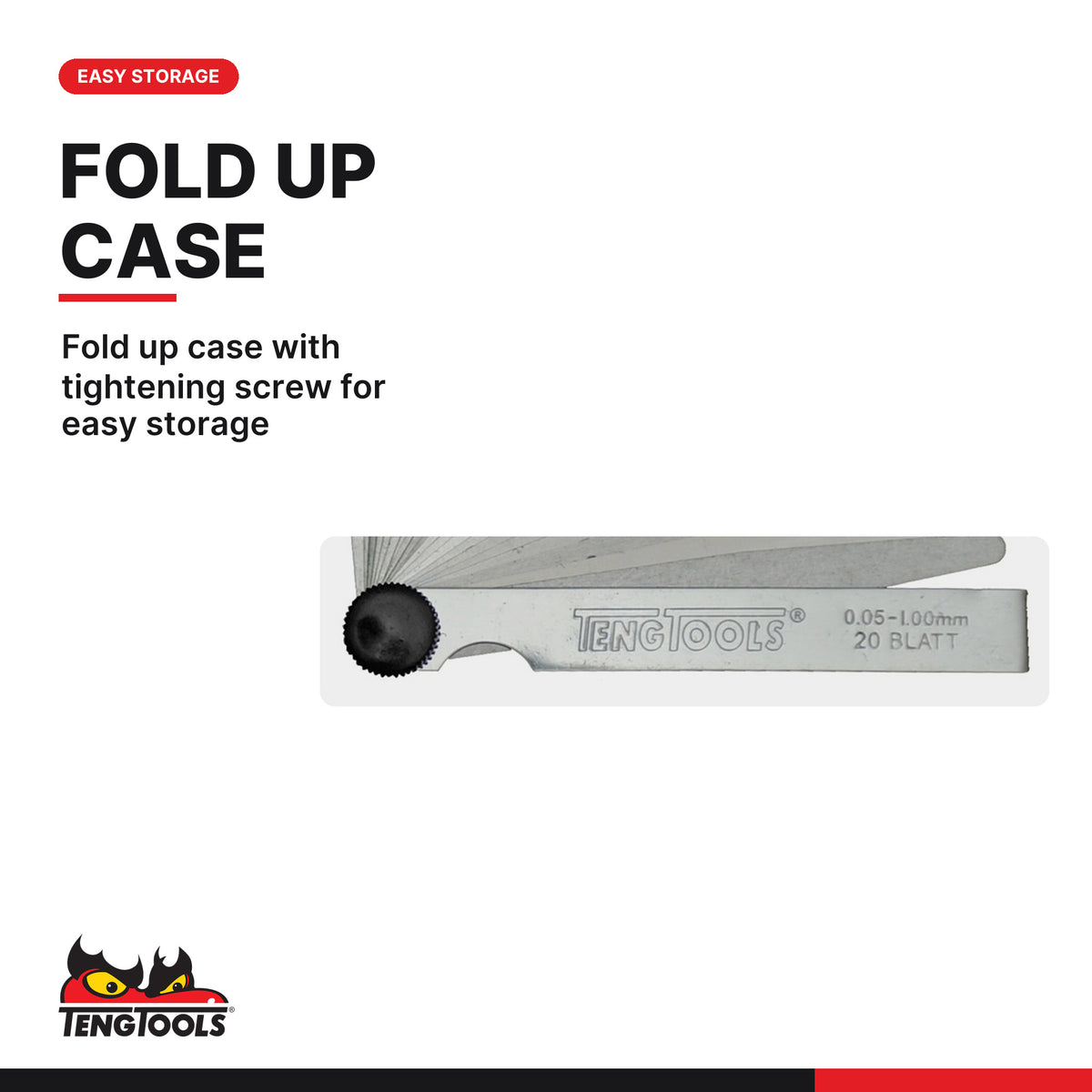 Teng Tools FG20100 Metric Feeler Gauge 0.05-1.0mm, fold up case with tightening screw for easy storage
