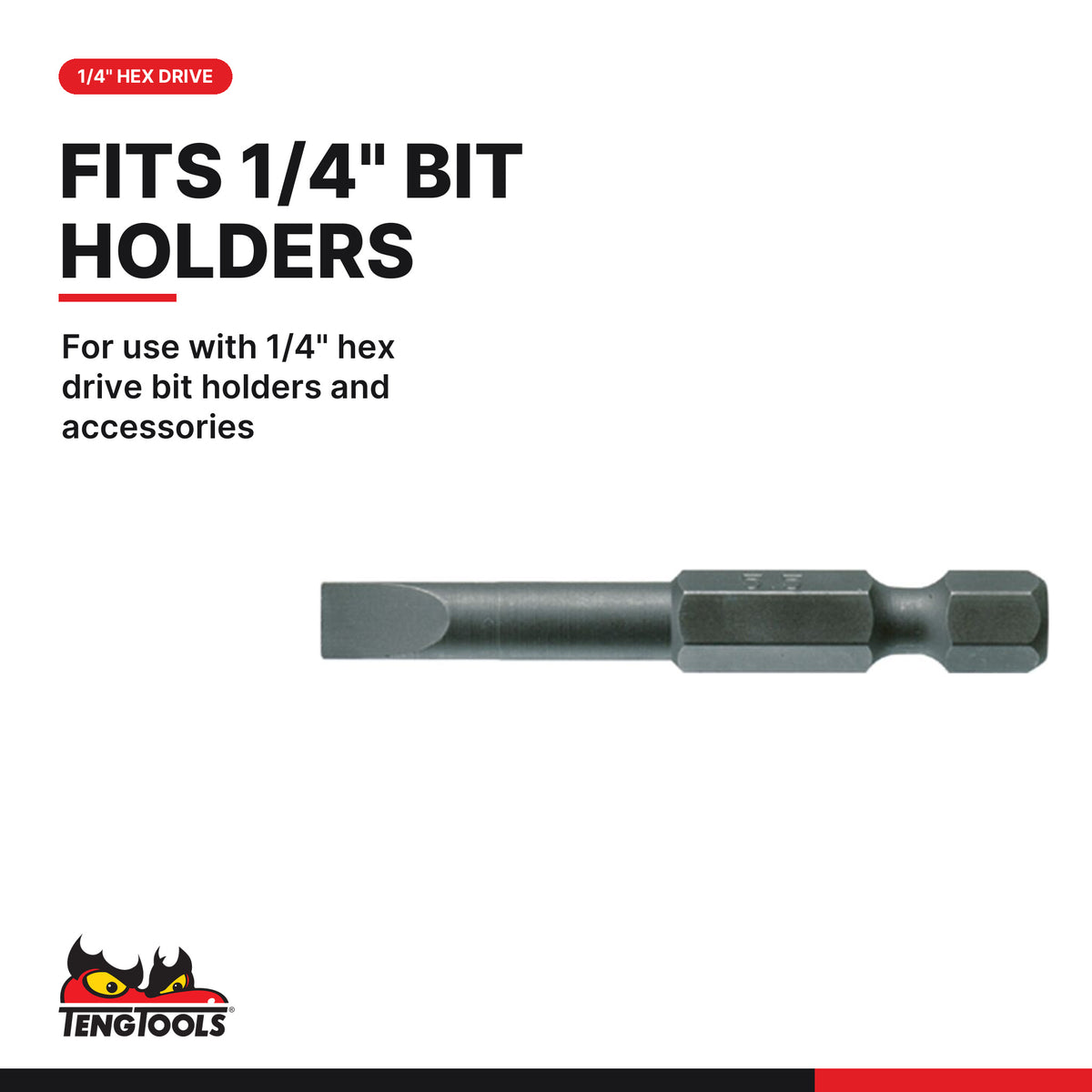 Teng Tools FL5008A03 4 mm Flat Bit, for use with 1/4" hex drive bit holders and accessories