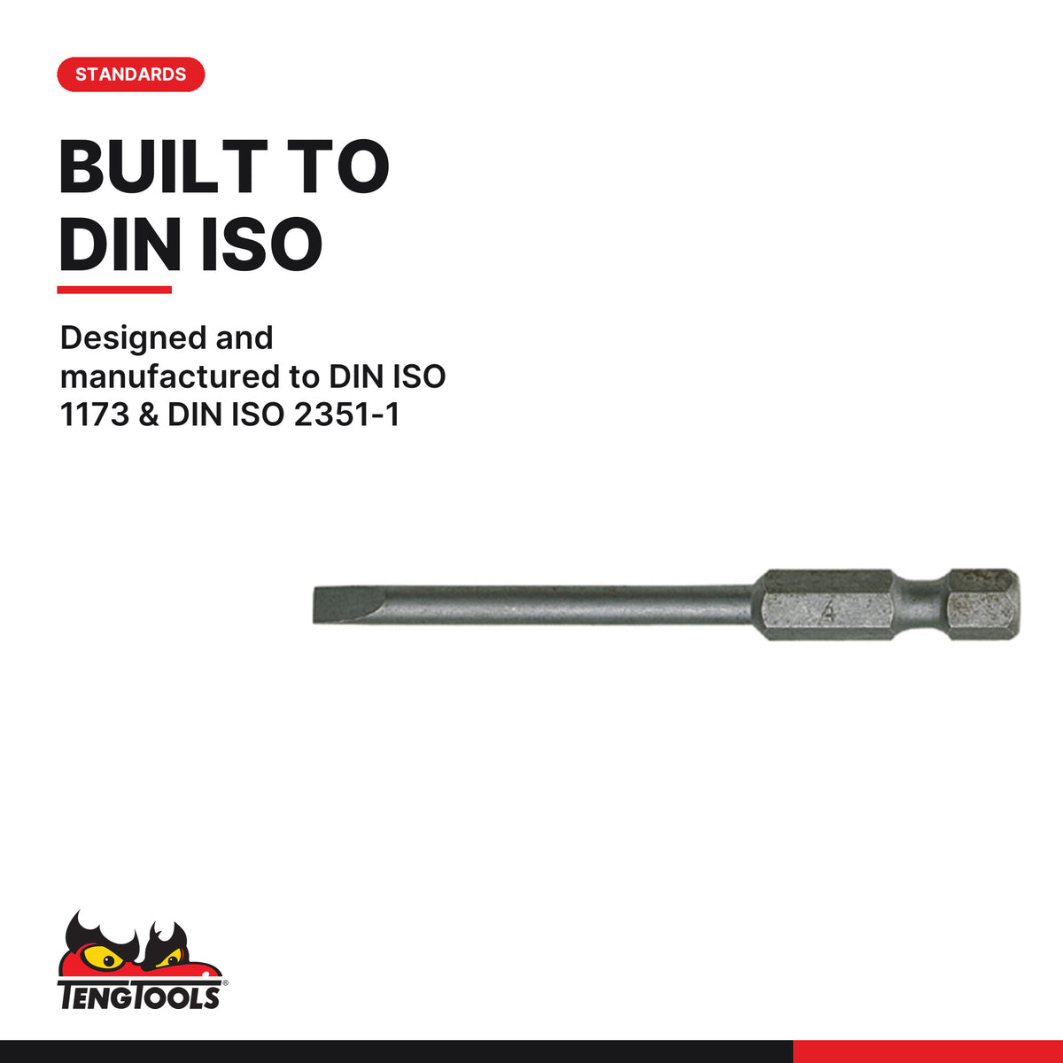 Teng Tools FL7008A02 4 mm Flat Slotted Screwdriver Bit, designed and manufactured to DIN ISO 1173 & DIN ISO 2351-1