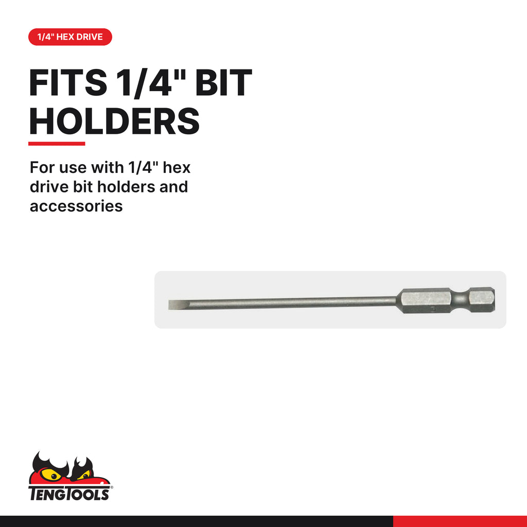 Teng Tools FL8905A01 3-4 mm Flat Slotted Screwdriver Bit, for use with 1/4" hex drive bit holders and accessories
