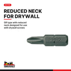 Teng Tools GR25002100 PH2G Phillips Screwdriver Bits, GR type with reduced neck designed for use with drywall screws